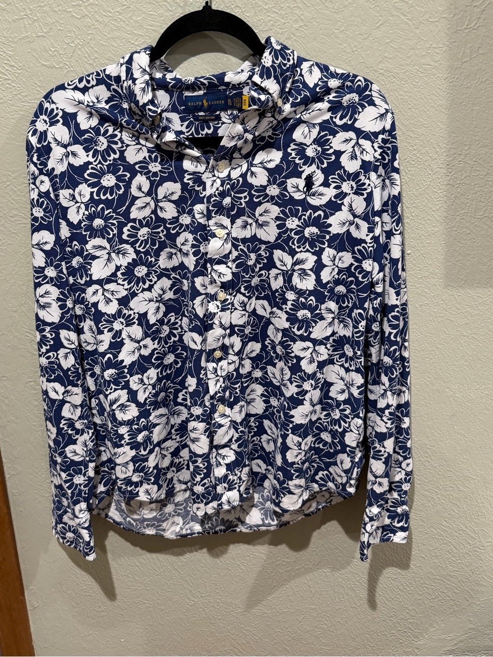 Ralph Lauren Navy and White Floral Button-Down Shirt - Women's XL Cotton EUC